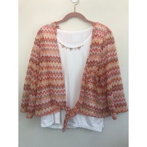 ALFRED DUNNER Womens Cardigan/Tank [connected] Set Sz M Beaded Chevron Colorful